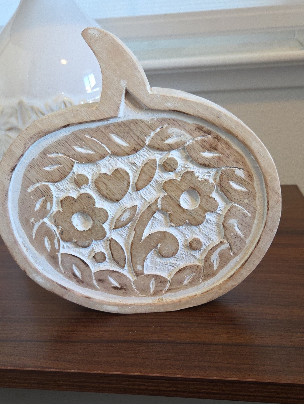 T.J.Maxx White and Natural Carved Wood Pumpkin Decor